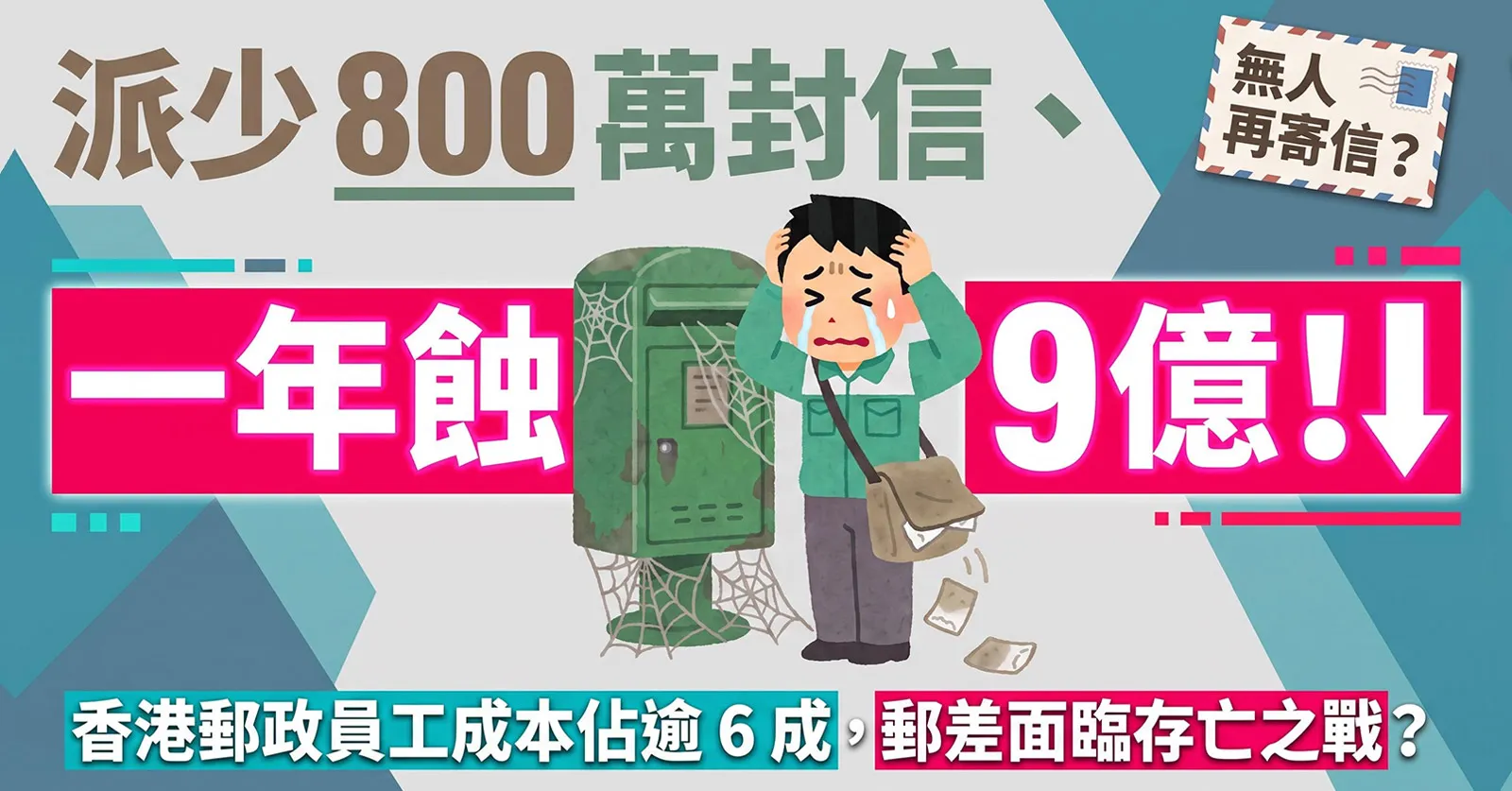 【無人再寄信?】派少800萬封信一年蝕9億!香港郵政員工成本超6成,郵差面臨存亡戰 【無人再寄信?】派少800萬封信一年蝕9億!香港郵政員工成本超6成,郵差面臨存亡戰